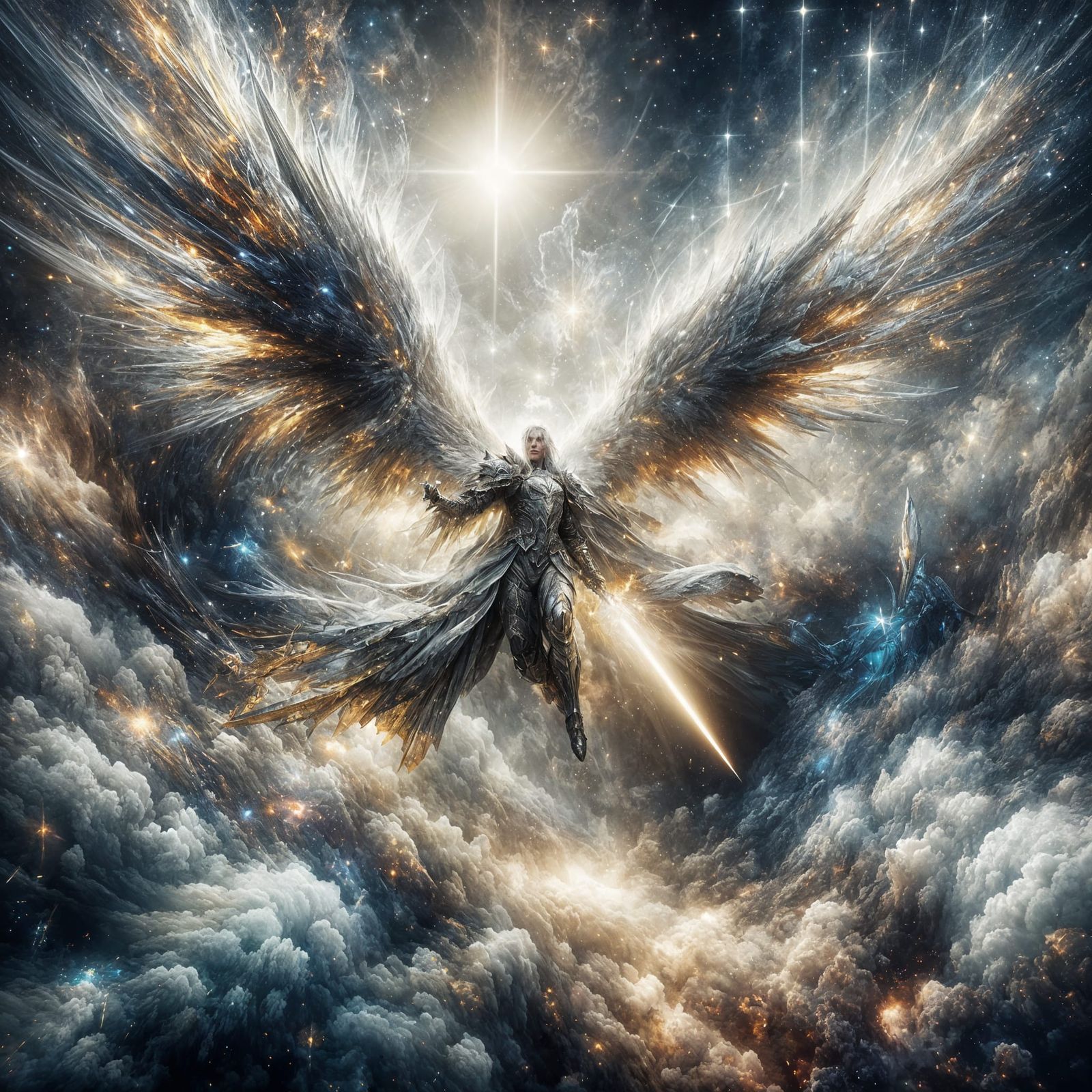 Armored Angel Descends to Battlefield with Sword