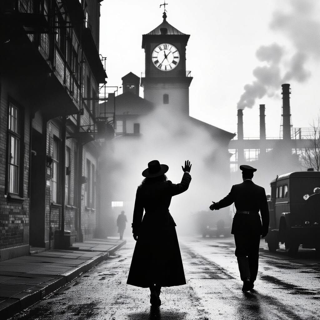 Woman Enters 1970s Yugoslav Factory, Waving Goodbye