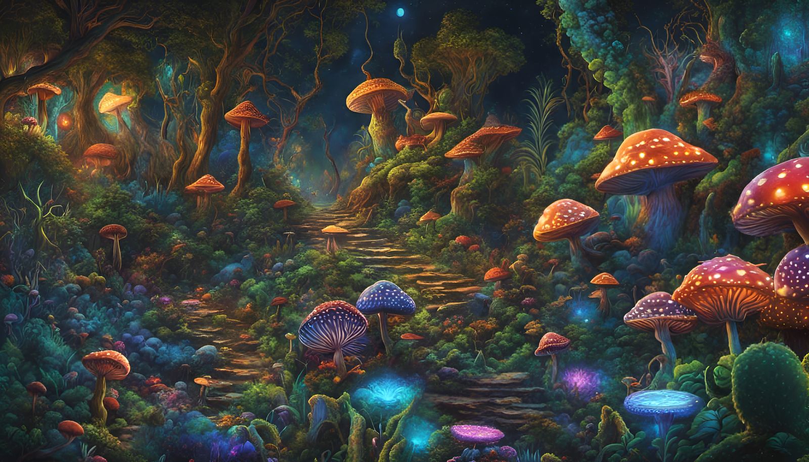 Psychedelic Jungle Wonderland: A Trippy Fantasy Painting