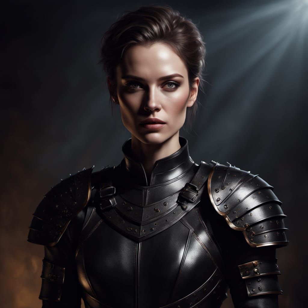 Dark Leather Armor Portrait: Strength and Grace
