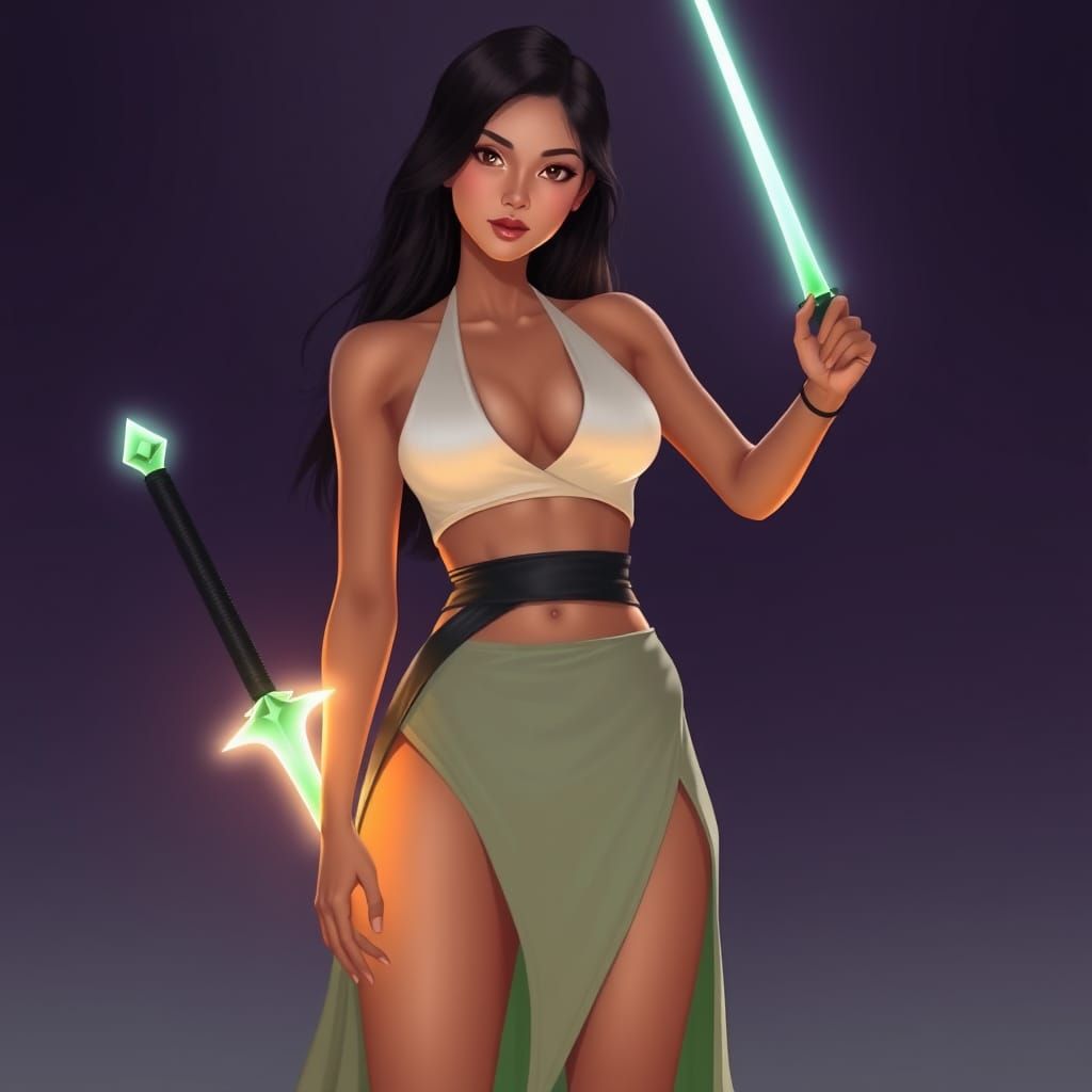 Indonesian Warrior Goddess Wields Futuristic Sword in Ethere...