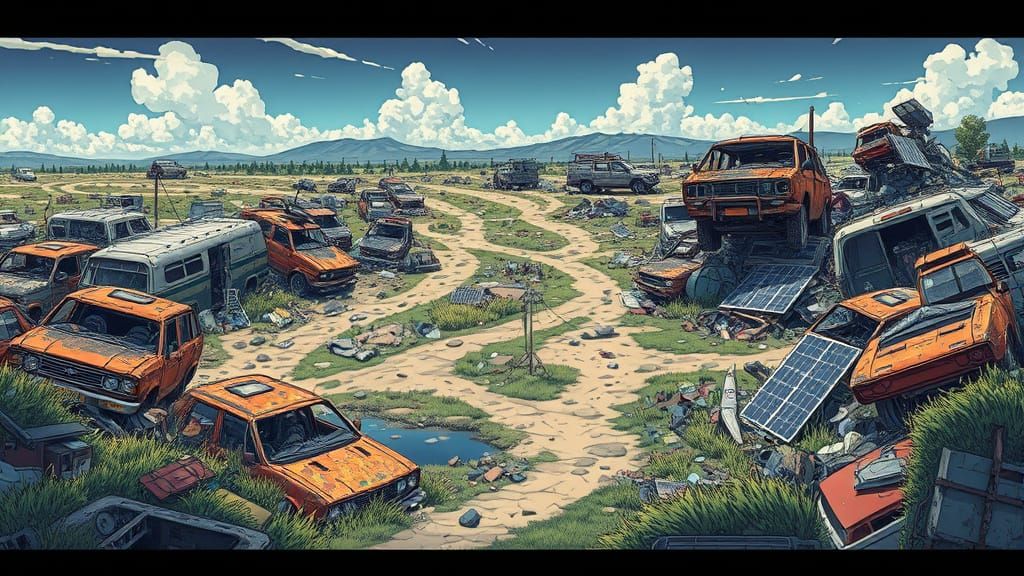 Dystopian Scrapyard Landscape in Anime-Inspired Style