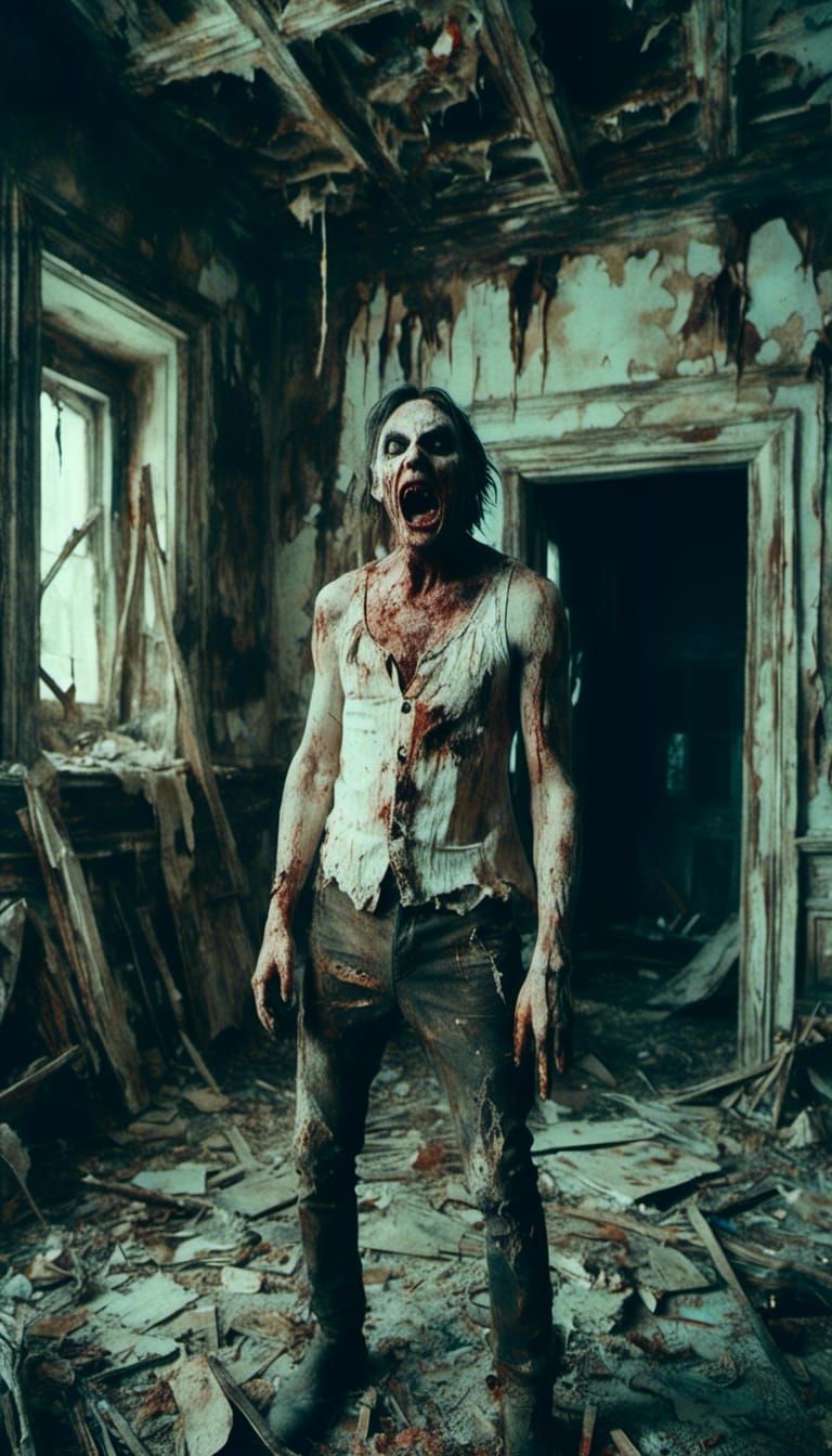 Macabre Madman Shouting in Derelict House