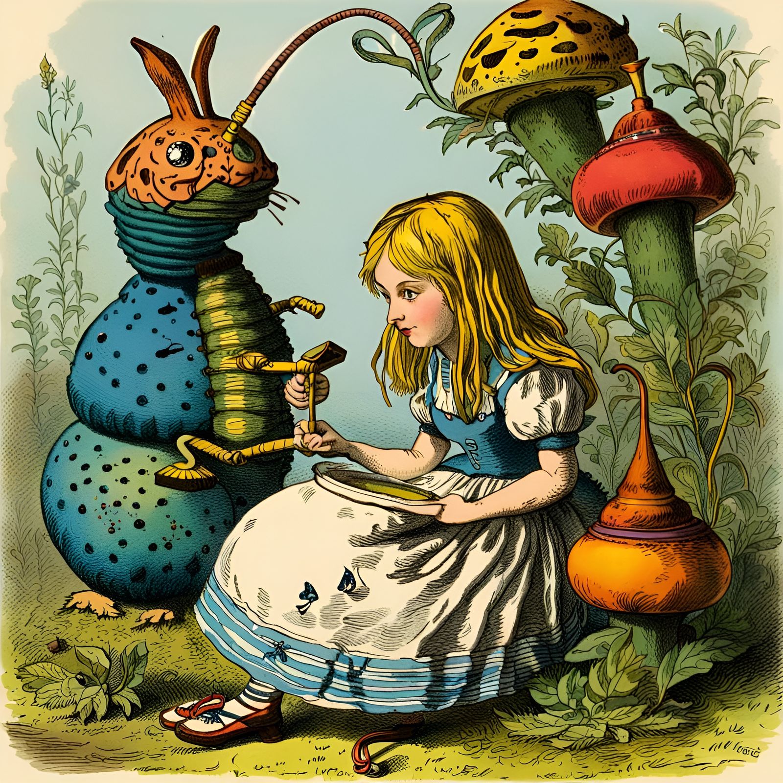 Alice and the Hookah-Smoking Caterpillar (Homage to John Tenniel)