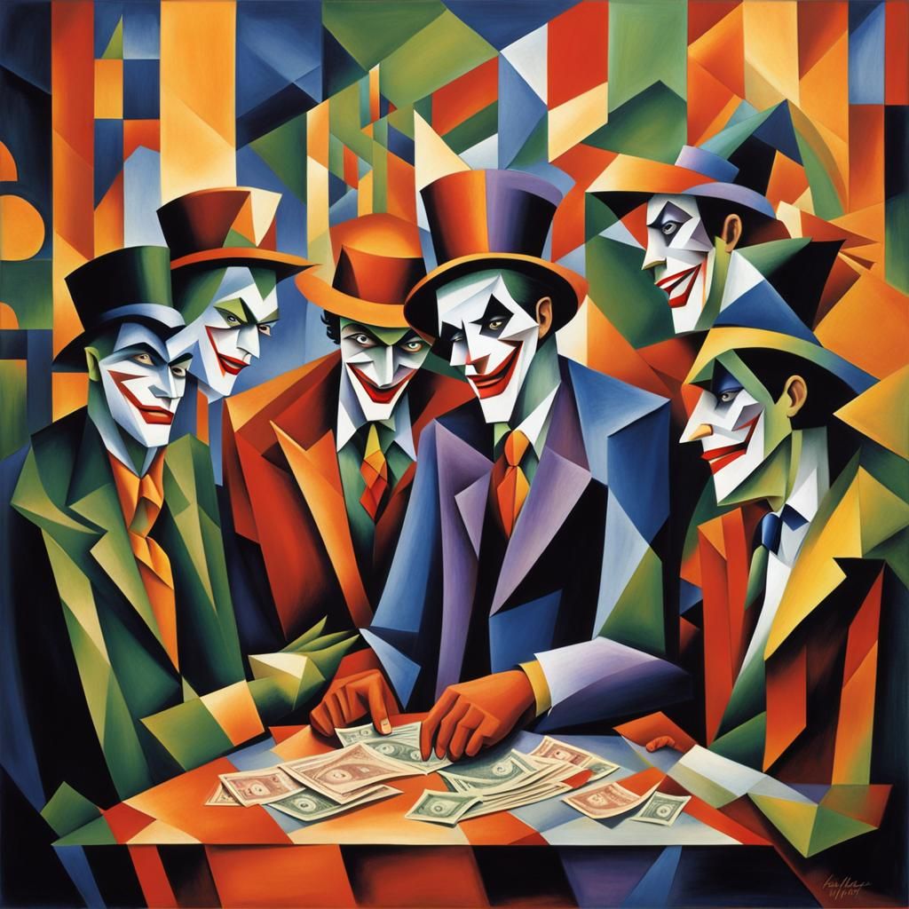 Joker Bank Robbery in Abstract Cubism Style