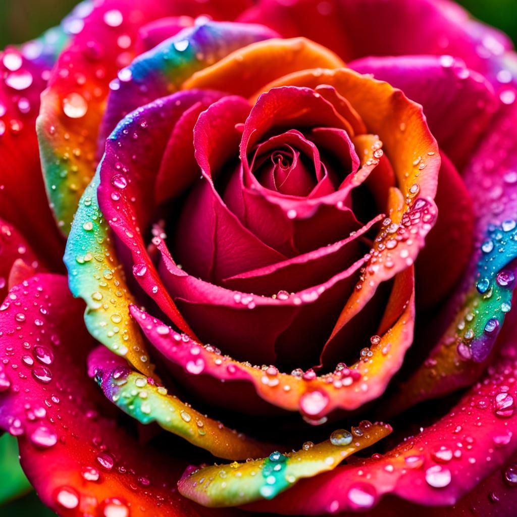 Rose with Iridescent Dew: Macro Photography