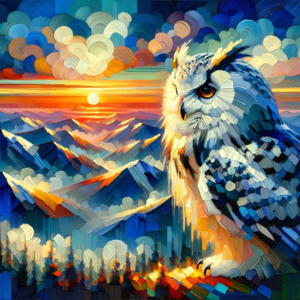 Ethereal Sunset Majesty in Gouache Impressionist Style