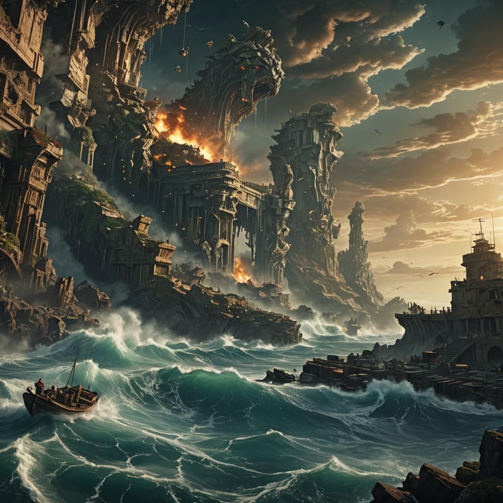 Epic Poseidon Scene: A Digital Matte Painting