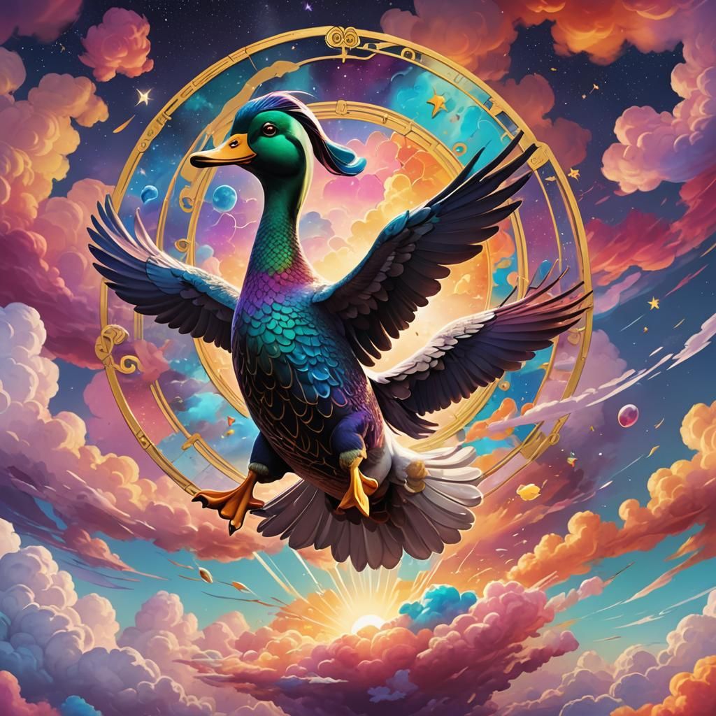 Celestial Duck Tarot Card in 3D Digital Art