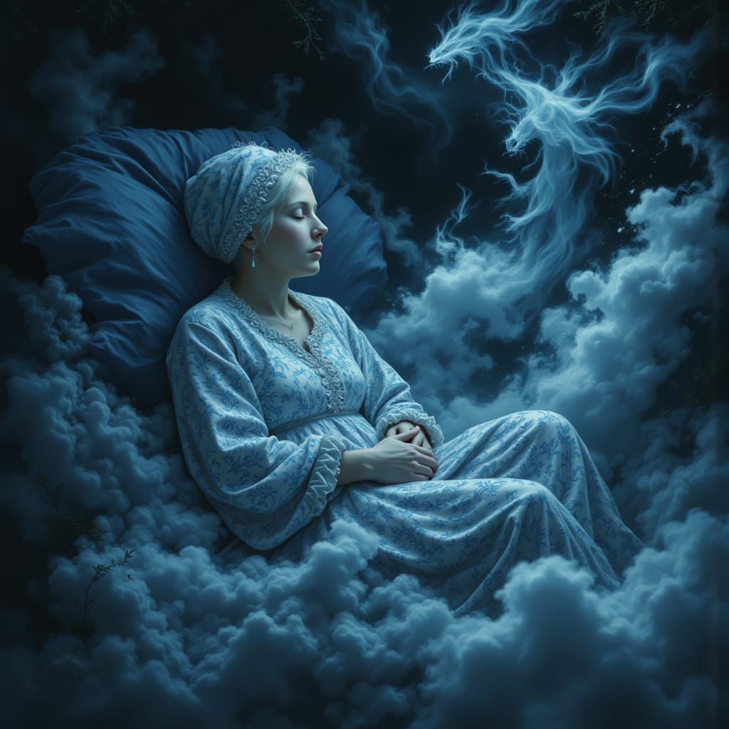 Peaceful Dreamscape Portrait in Kustodiev Style