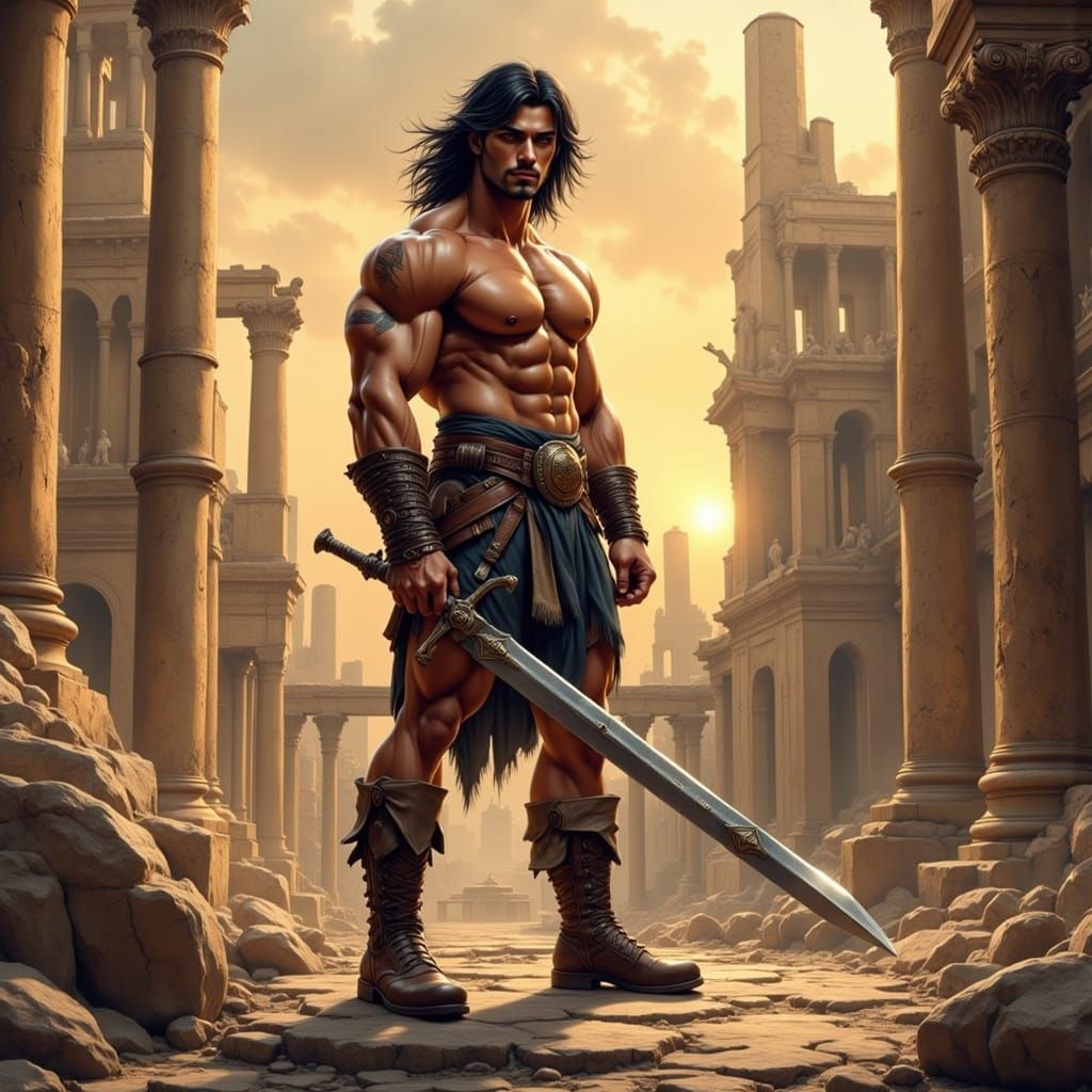 Conan the Barbarian in a Ruined City