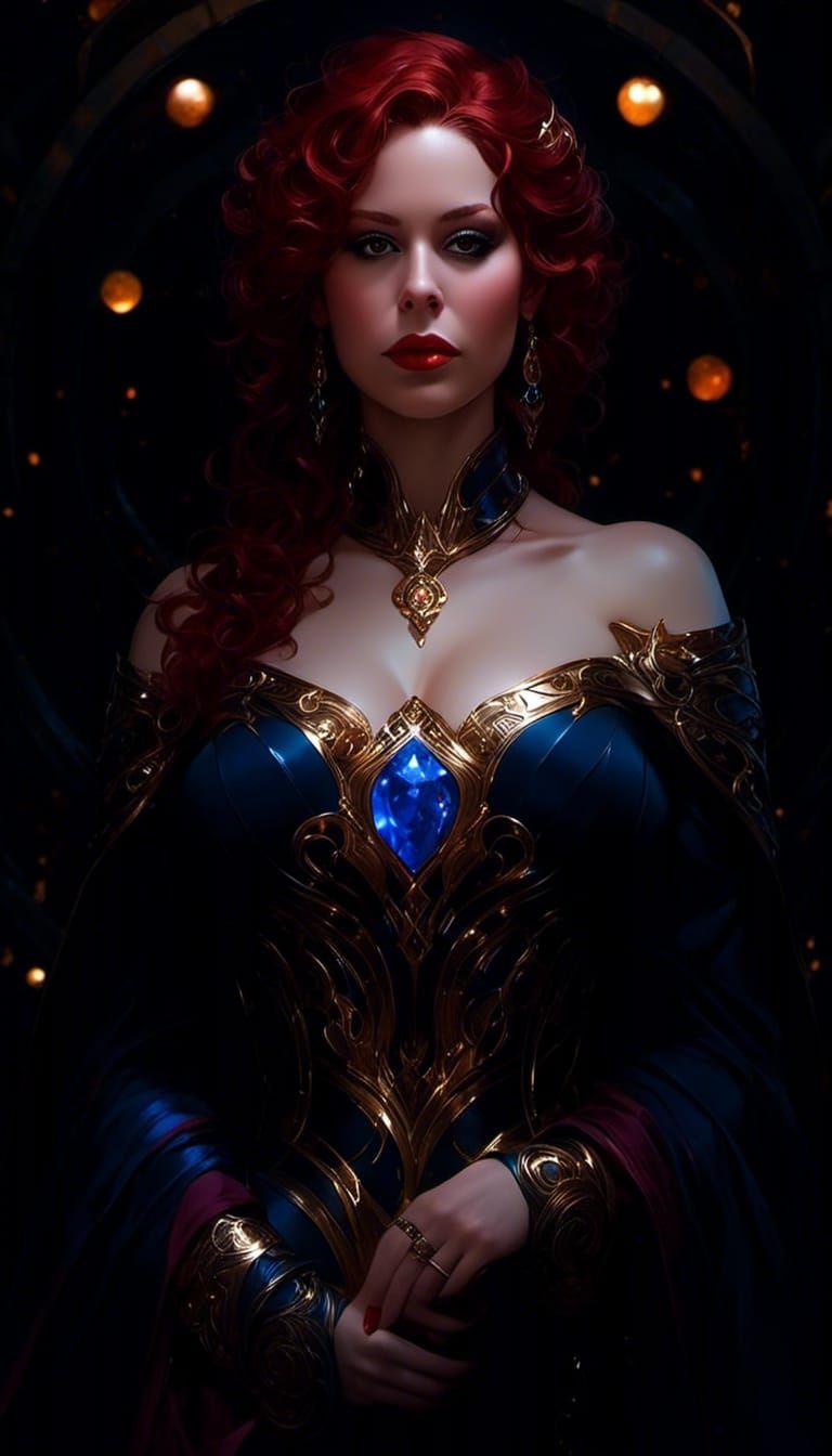 Red-Haired Goddess Portrait with Dramatic Lighting