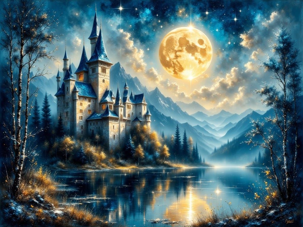 Moon rises over the Blue Castle