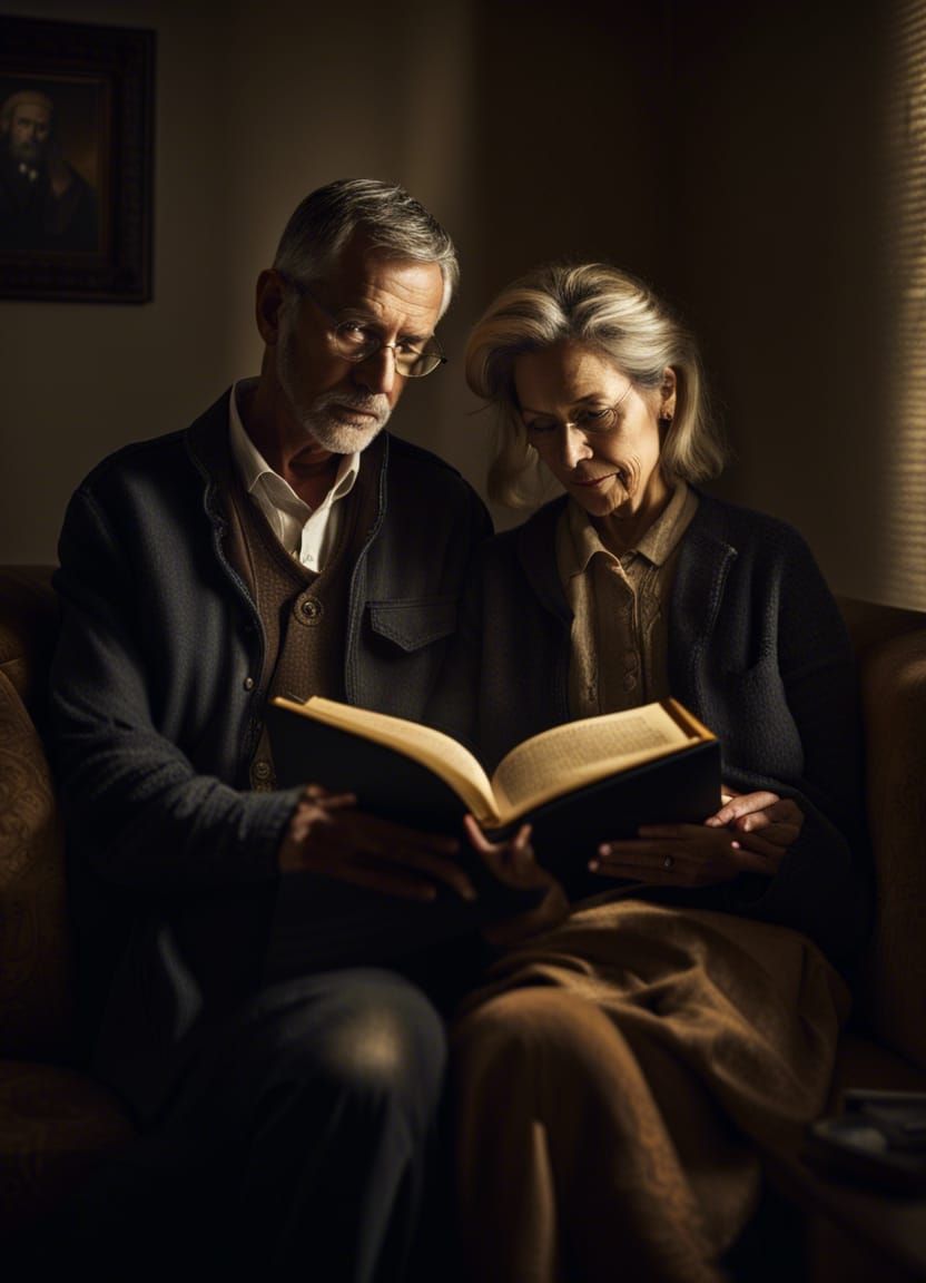 Couple Reading Bible in Dramatic Lighting