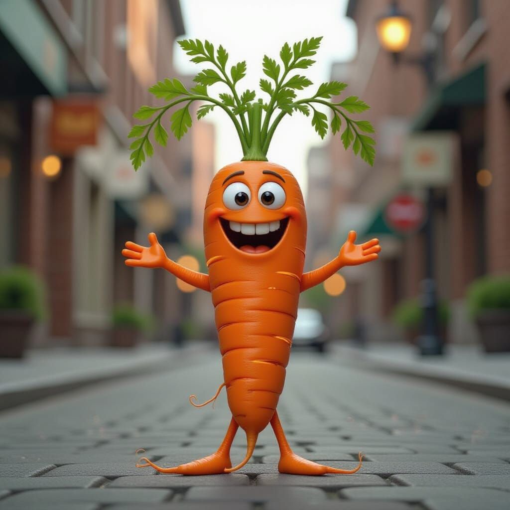 Anthropomorphic Carrot Character with Cheerful Grin