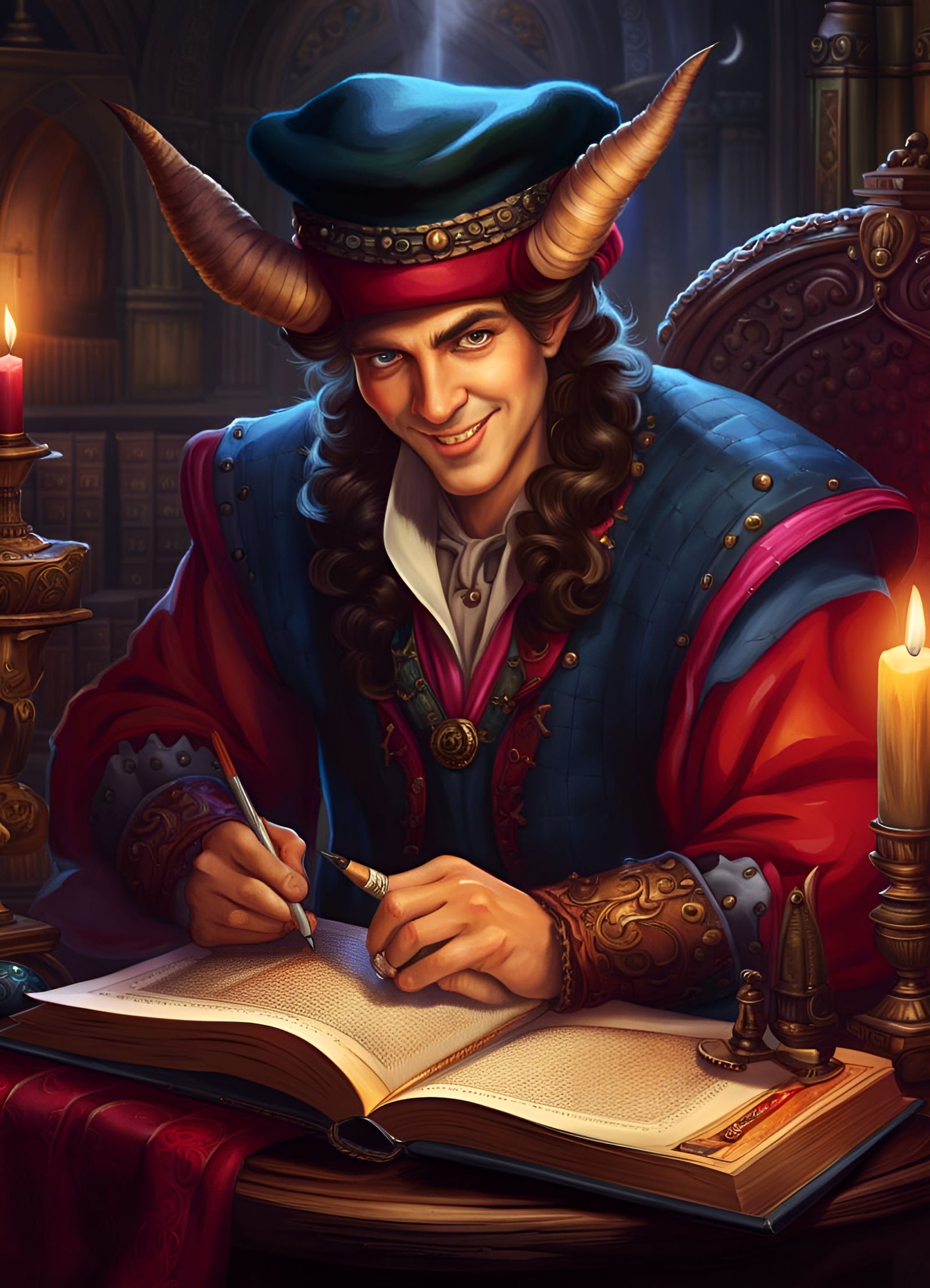 Demonic Merchant in Magical Surroundings