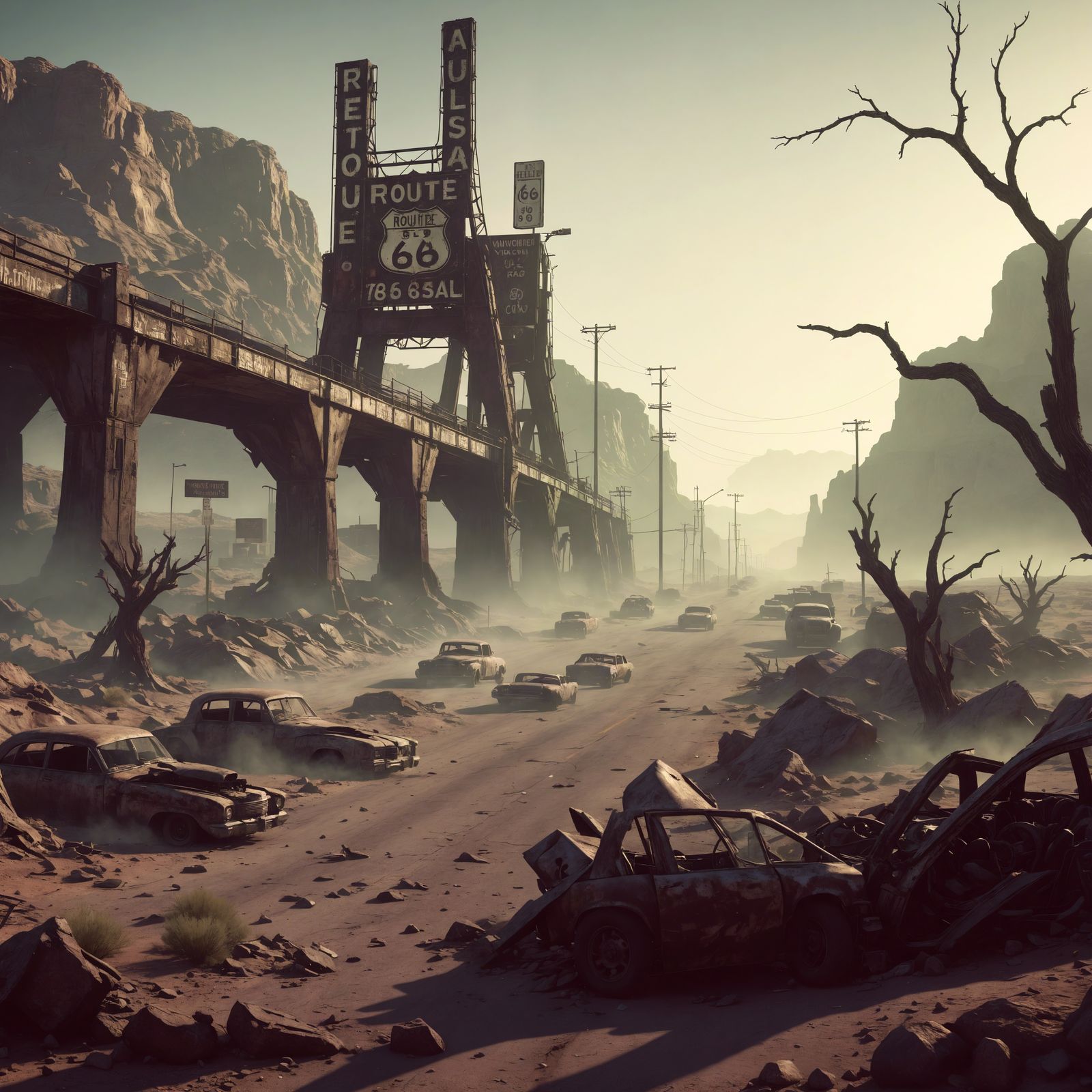 Post-Apocalyptic Route 66 Horror Landscape
