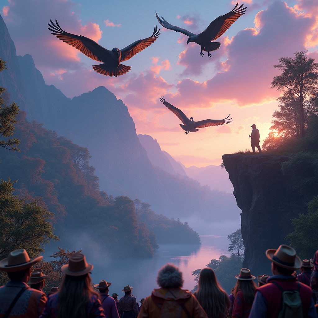 Vultures Soaring in Dreamlike Bird Paradise Show