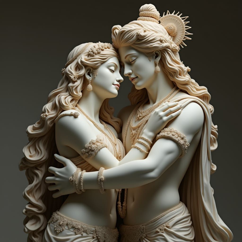 Hyper-Realistic Radha Krishna Statue in Tender Renaissance S...