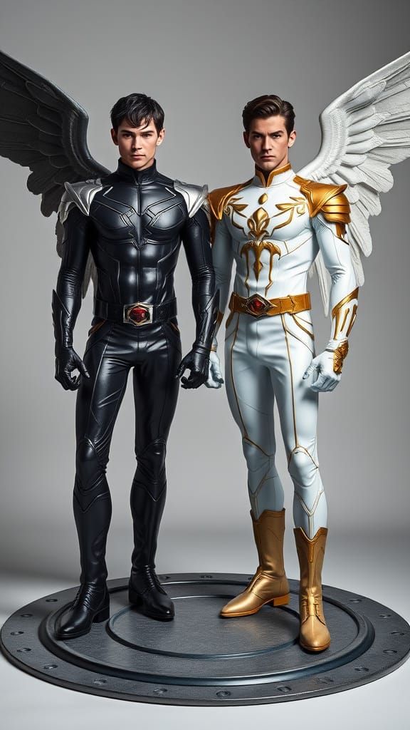 Handsome Superhero Twins in Metallic Armor