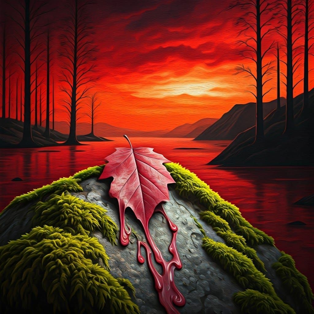 Melting Autumn Leaf in Surrealist Style