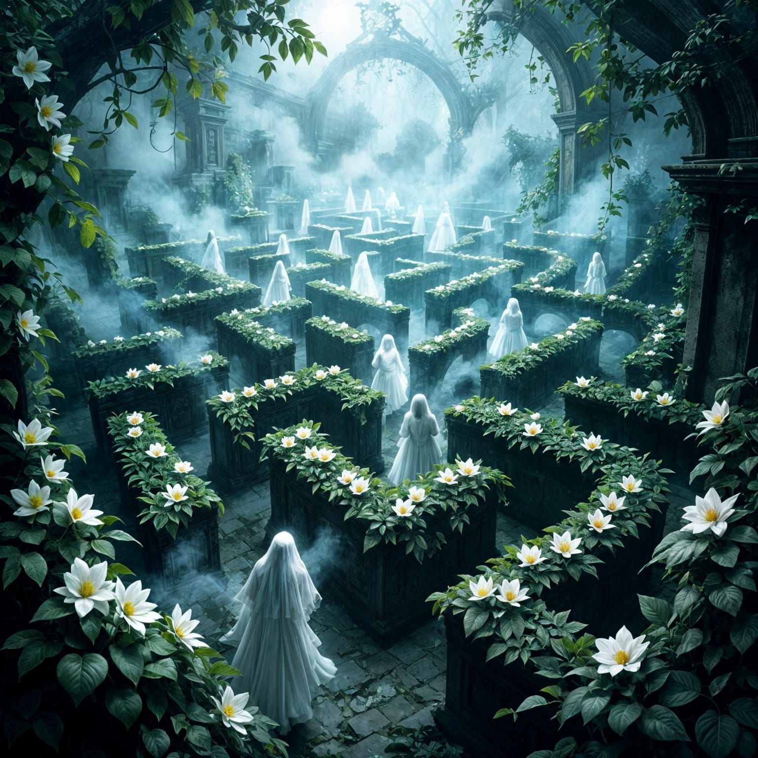 Jasmine Maze of Lost Souls in Gothic Horror Style