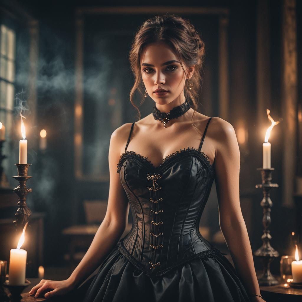 Mystical Woman Casting Spells in Dark Academia Style