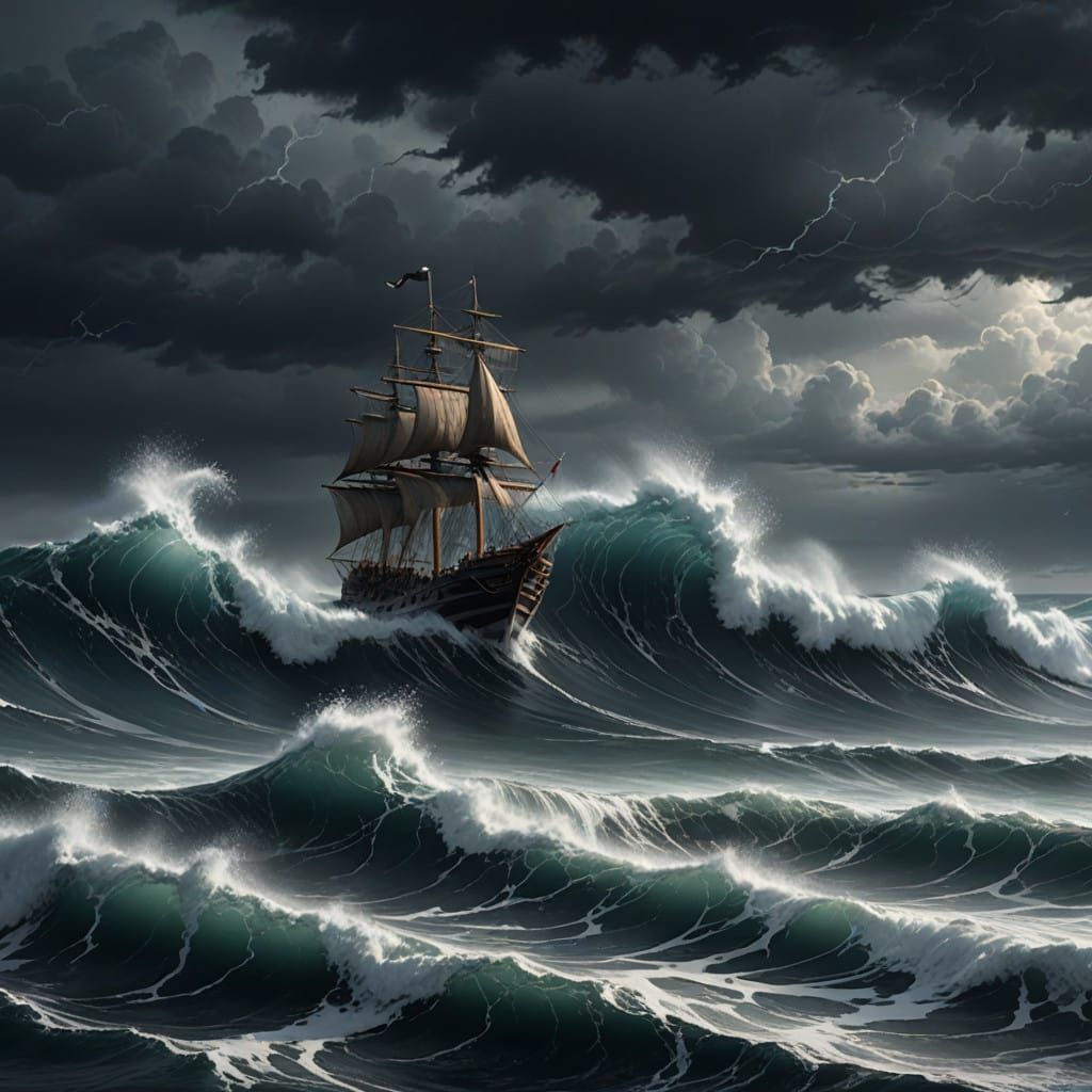 Gloomy Stormy Sea in 3D Anime Art Style