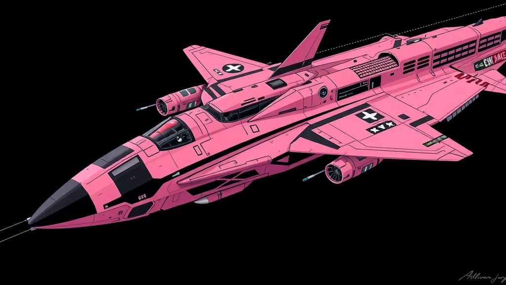 Futuristic Monochromatic Warplane in Pink and Black