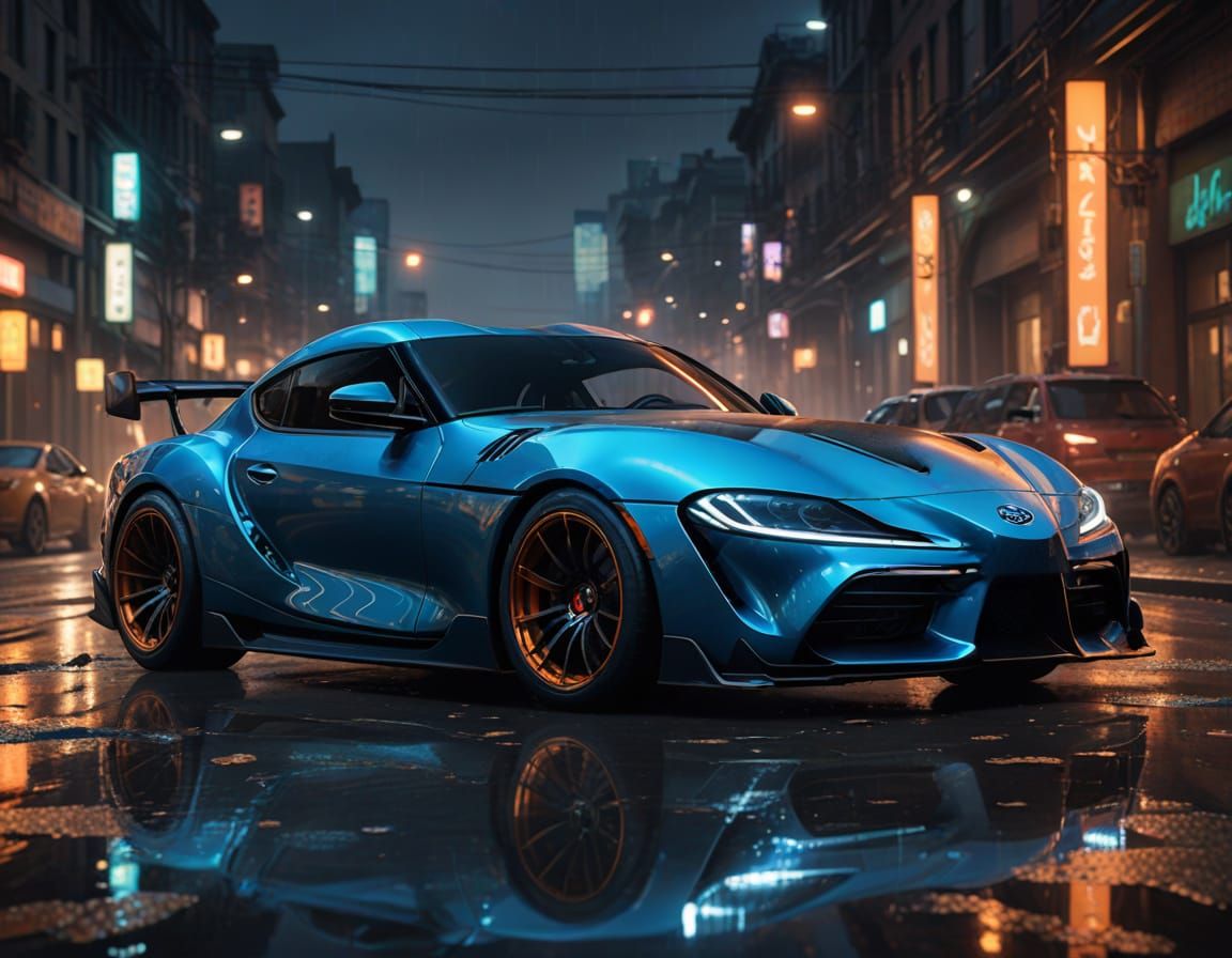 Electric Blue Toyota Supra in Hyperdetailed, Low-Angle Glory