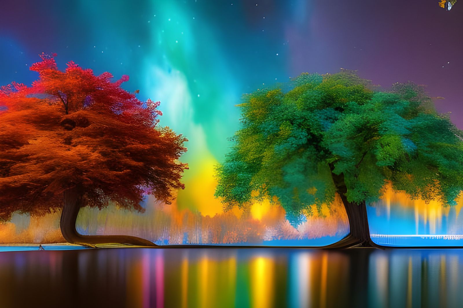 Cosmic Graffiti Tree with Bioluminescent Roots