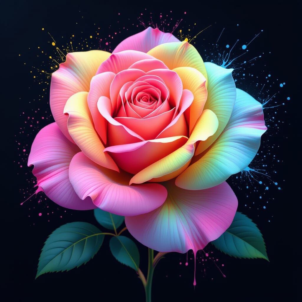 Rainbow Rose in Pastel Neon Hues