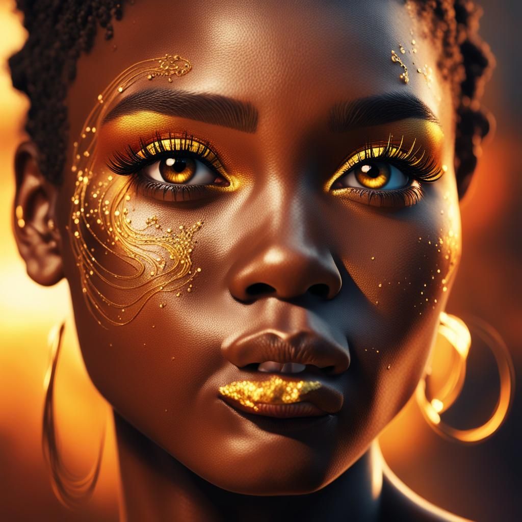 Sensuous Black Woman Portrait with Golden Highlights