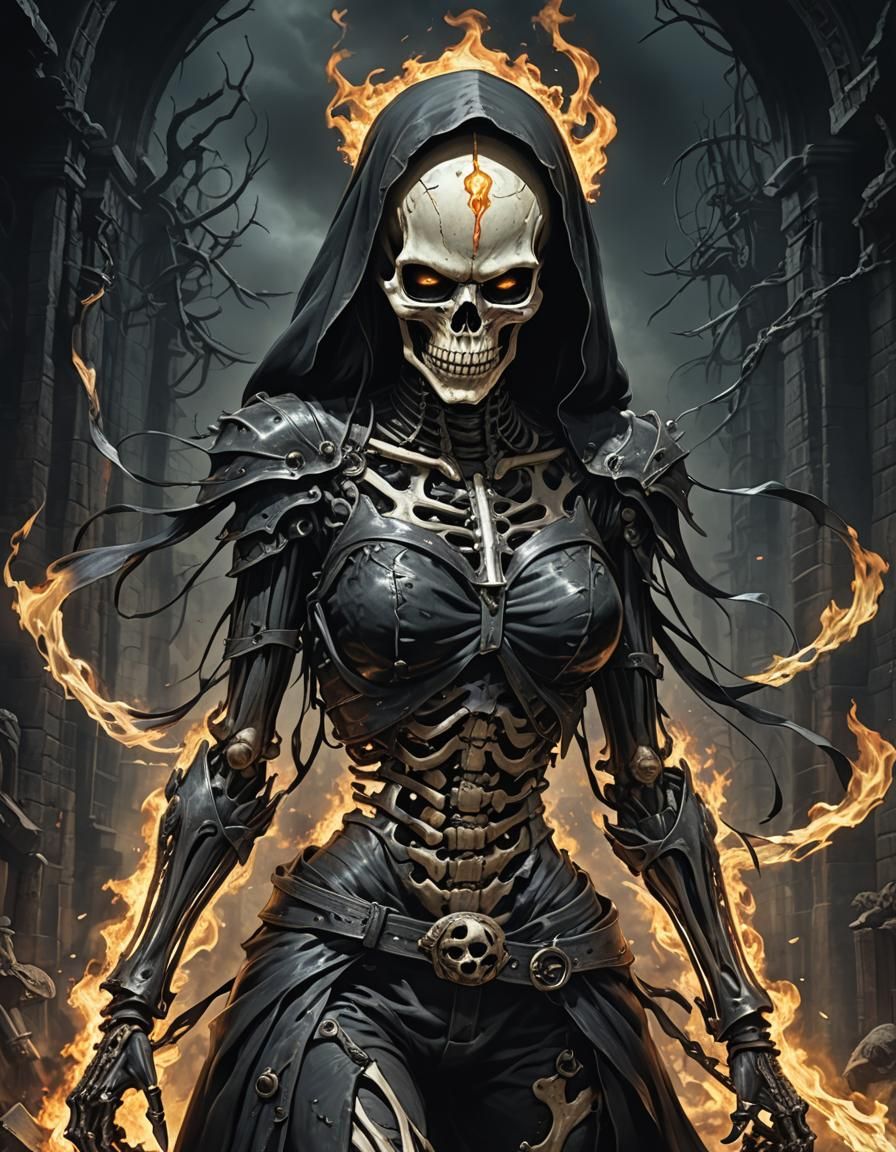 Anime Ghost Rider Nun in Skeletal Form