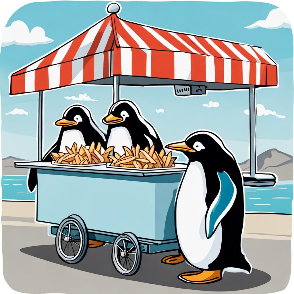 Penguins Queue for Fish and Chips