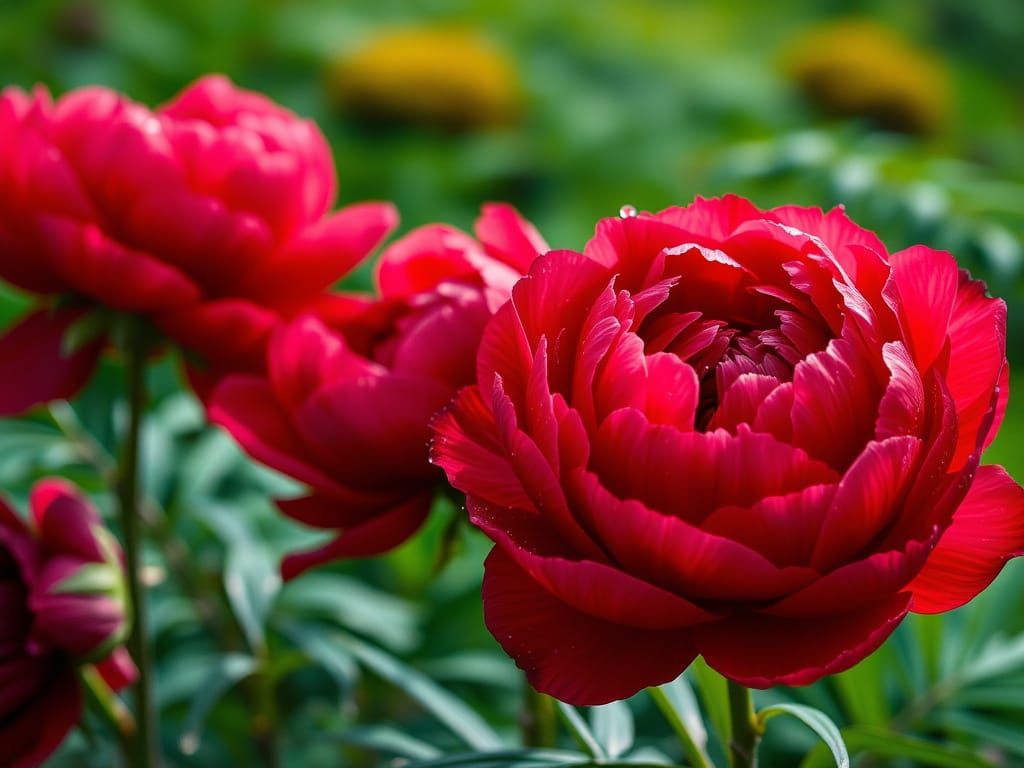 Deep Red Peonies in Impressionist Style