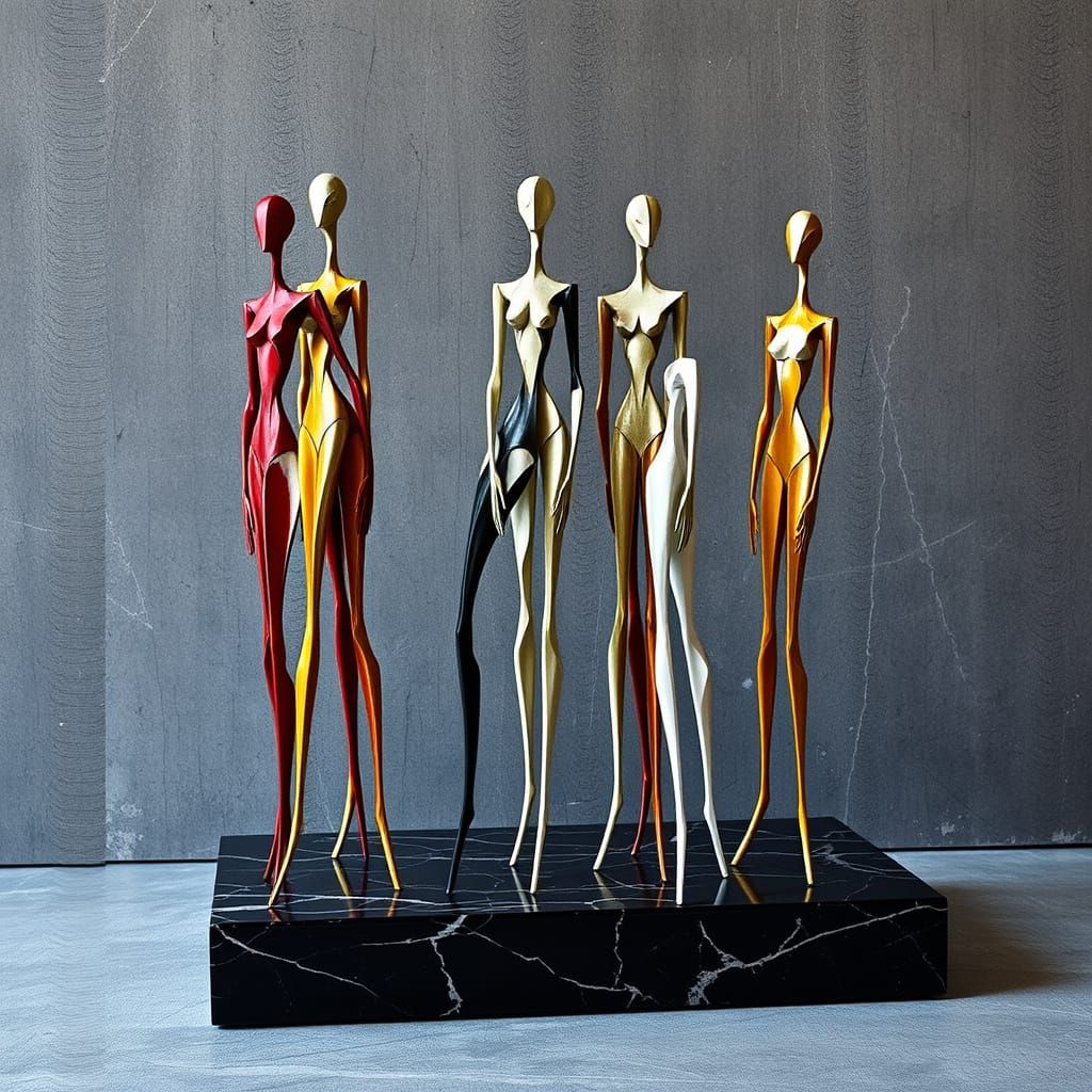 Elongated Figures in Multicolored Paper Pulp