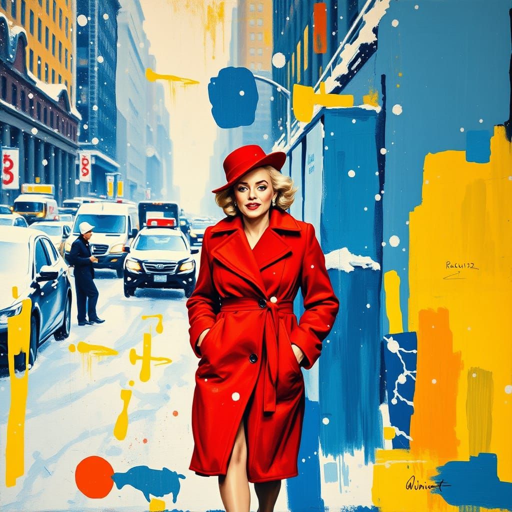 Vibrant Marilyn Monroe in Snowy New York Streets, in Abstrac...