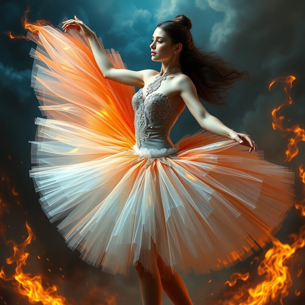 Surreal Ballerina in Iridescent Tutu, Embracing the Multitud...