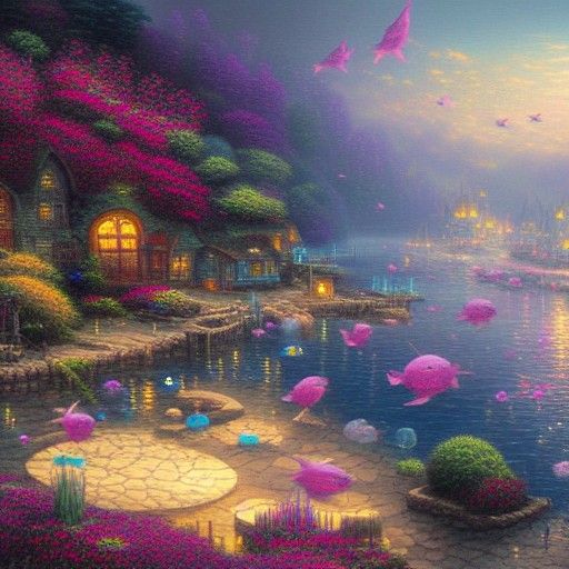 Ethereal Underwater Town in Luminist Style