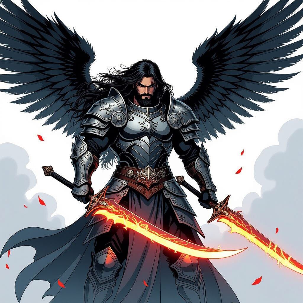 Angelic Warrior with Flaming Swords, Manga Style