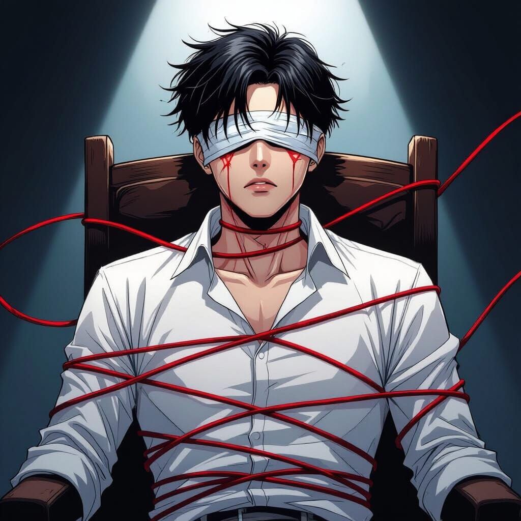 Manhwa Cover: Man in Pain Tied to Chair