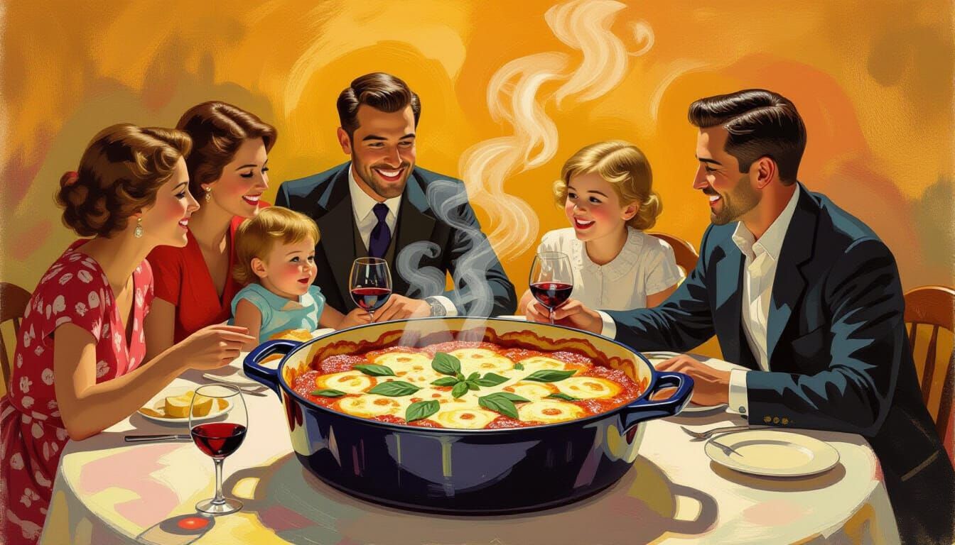 Family Feast: Eggplant Parmesan in Impressionist Style