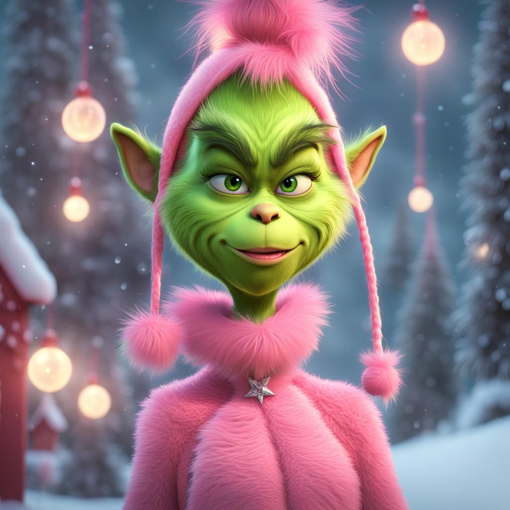 Girly Grinch in Pink: A Festive Christmas Fantasy