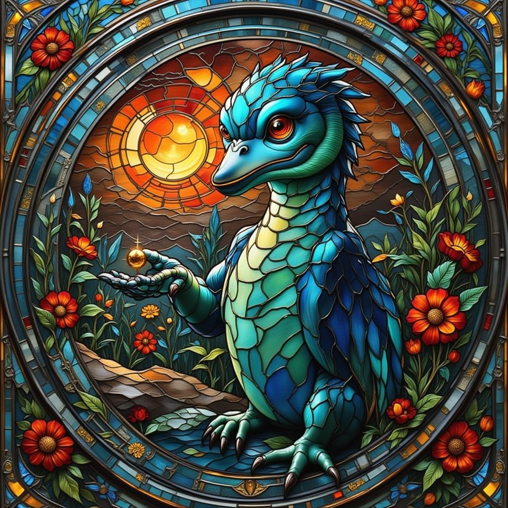 Stylish Kaju Monster in Stained Glass Flux Style