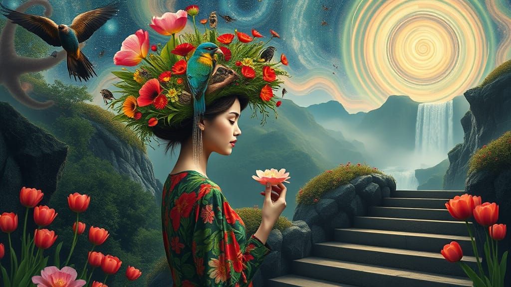 Surreal Rainforest Woman: Bio-Art Collage in 8k