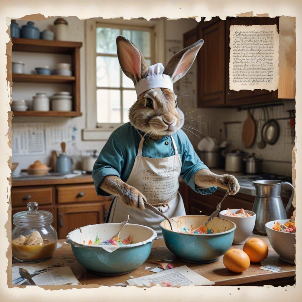 Cheerful Bunny Chef in Watercolor Kitchen