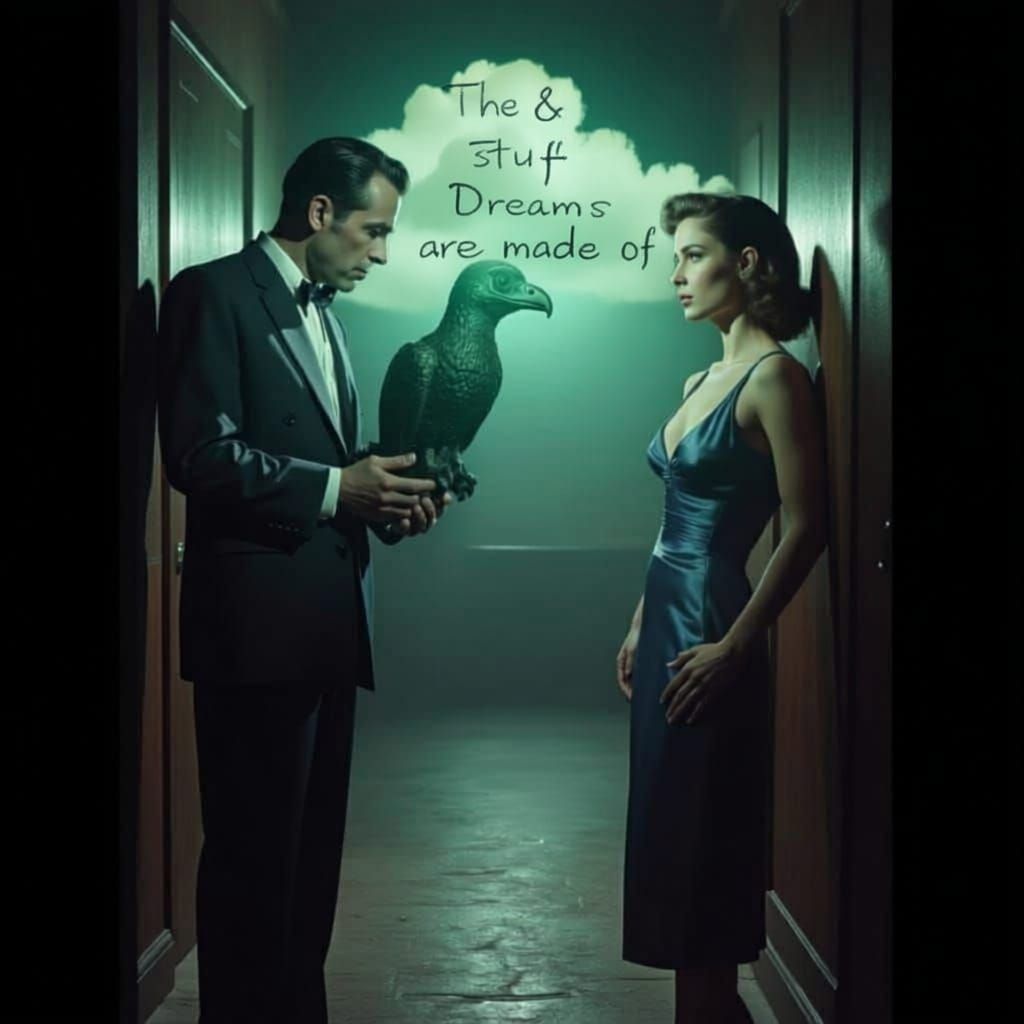 Humphrey Bogart Character Holds Glowing Maltese Falcon