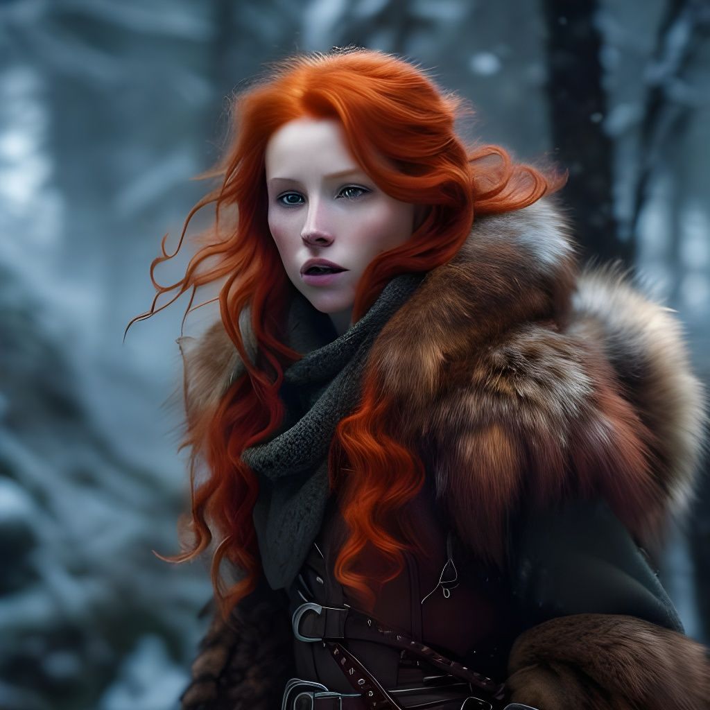 Fiery Redhead Wildling in Snowy Landscape