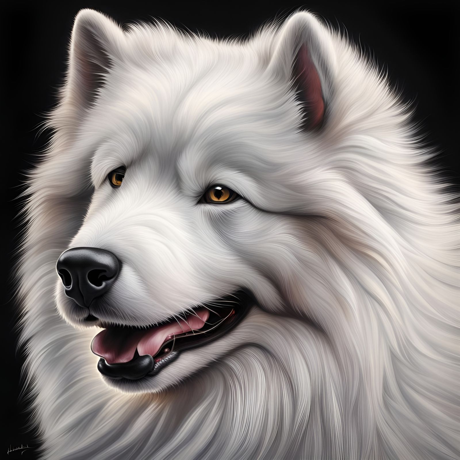 Smiling Samoyed Profile in Sleek White Lines
